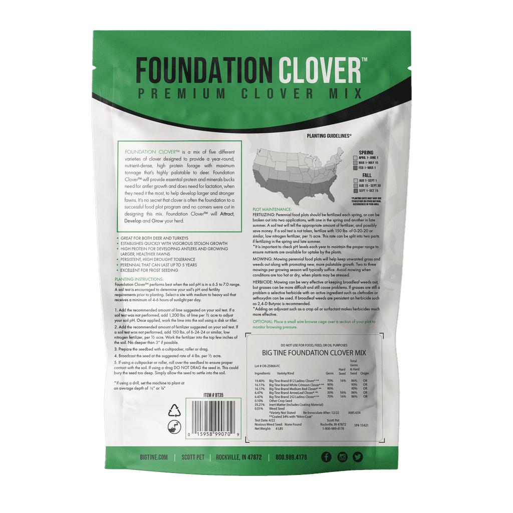Big Tine Foundation Clover Mix Food Plot Seed, Deer Hunting Attractant, 4 lb