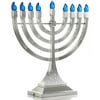 Electric Chanukah Menorah with Flame Shaped LED Bulbs - Batteries or USB Powered Electronic Minorah - 4' Cable Included Hanukkah Battery Menorahs by Zion Judaica (Silver)