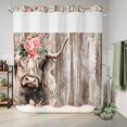 thumbnail image 6 of No Hook Shower Curtain, Spring Cow Floral Shower Curtains for Bathroom with See Through Top Window, Vintage Brown Wooden Farmhouse Waterproof & Washable Bath Curtain 66"x72", 6 of 9