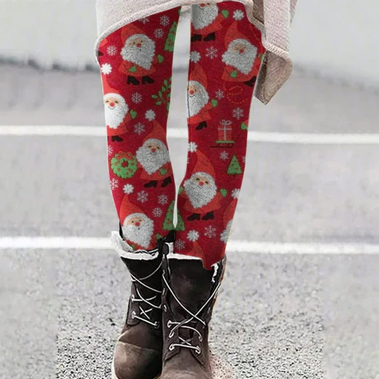 Ugly Christmas Leggings for Women Cute Snowman Print Holiday Party Leggings  Pants High Waist Winter Thermal Bottoms