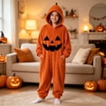 thumbnail image 2 of LNMQLPDBS Girls Halloween Pumpkin Onesie Hooded Loungewear Soft Fleece Zip Up Jumpsuit Cozy Pocketed Playsuit for Toddler Kids Holiday Party Daily Wear, 2 of 4