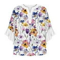 thumbnail image 3 of Womens Tops 3/4 Length Sleeves Floral Shirts Flowy Ruffle Sleeve Tops Summer Half Button Down V Neck Blouse, 3 of 5