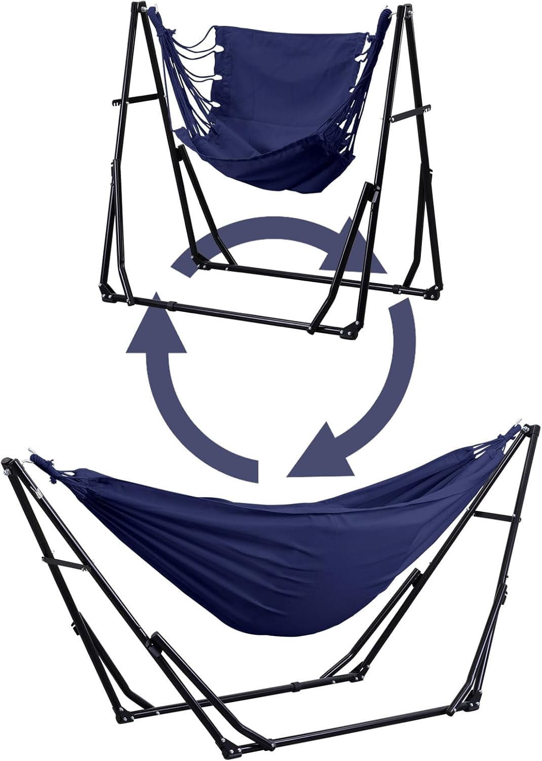 2 in 1 Hammock with Stand, Outdoor Hammock Swing Chair with Portable Heavy Duty Stand, Multi-Functional Hammock Stand 480 lbs Weight Capacit-Blue