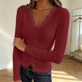 thumbnail image 5 of ZHOGXU Womens Knit Cardigan Sheer Lace Hem V Neck Button Front Slim Fit Sweater Jacket Fashion,Comfy Activewear,Red,L, 5 of 7