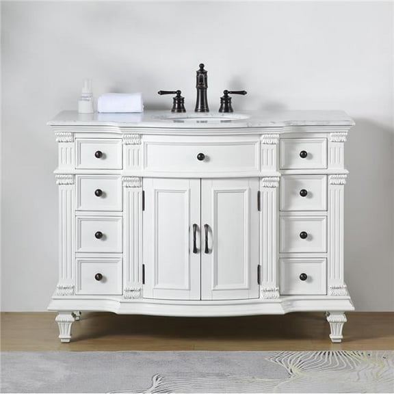 48 in. Carrara White Marble Top Single Sink Bathroom Vanity