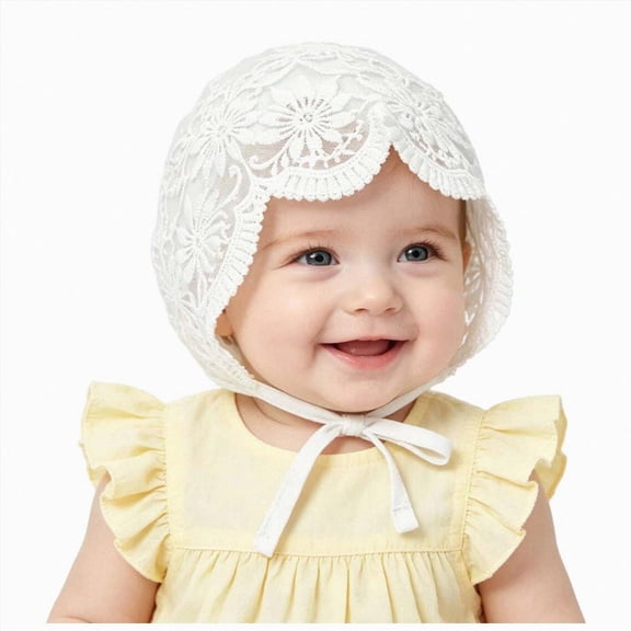 mgoYE Baby Girl Lace Eyelet Bonnet - Breathable Newborns Sun-Protection-Hat for Delicate Heads(White,3-15 Months)