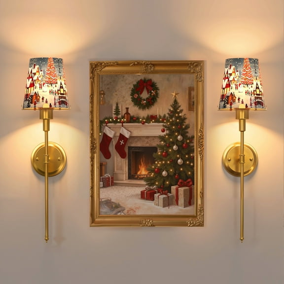 YANSUN 3-Pack Christmas Paper Drum Lampshades, 6.7"x6.3"x4.3" Santa Snowman Tree Winter Holiday Replacement Shades for Table Lamps Floor Lamps, Christmas Themed Decorative Gifts