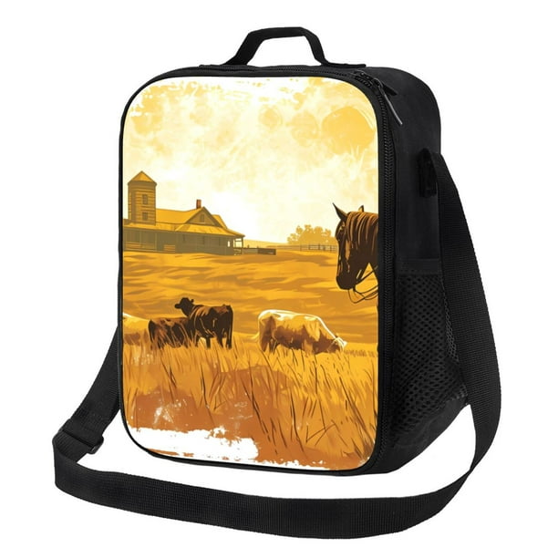 Disketp Western Cowboy Ranch Bolsa Térmica Estampada para Almuerzo, Lonchera para Hombres y Mujeres Adultos