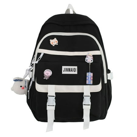

BYDOT Backpack with Cute Pin Accessories Pendant Student School Bag Large Capacity