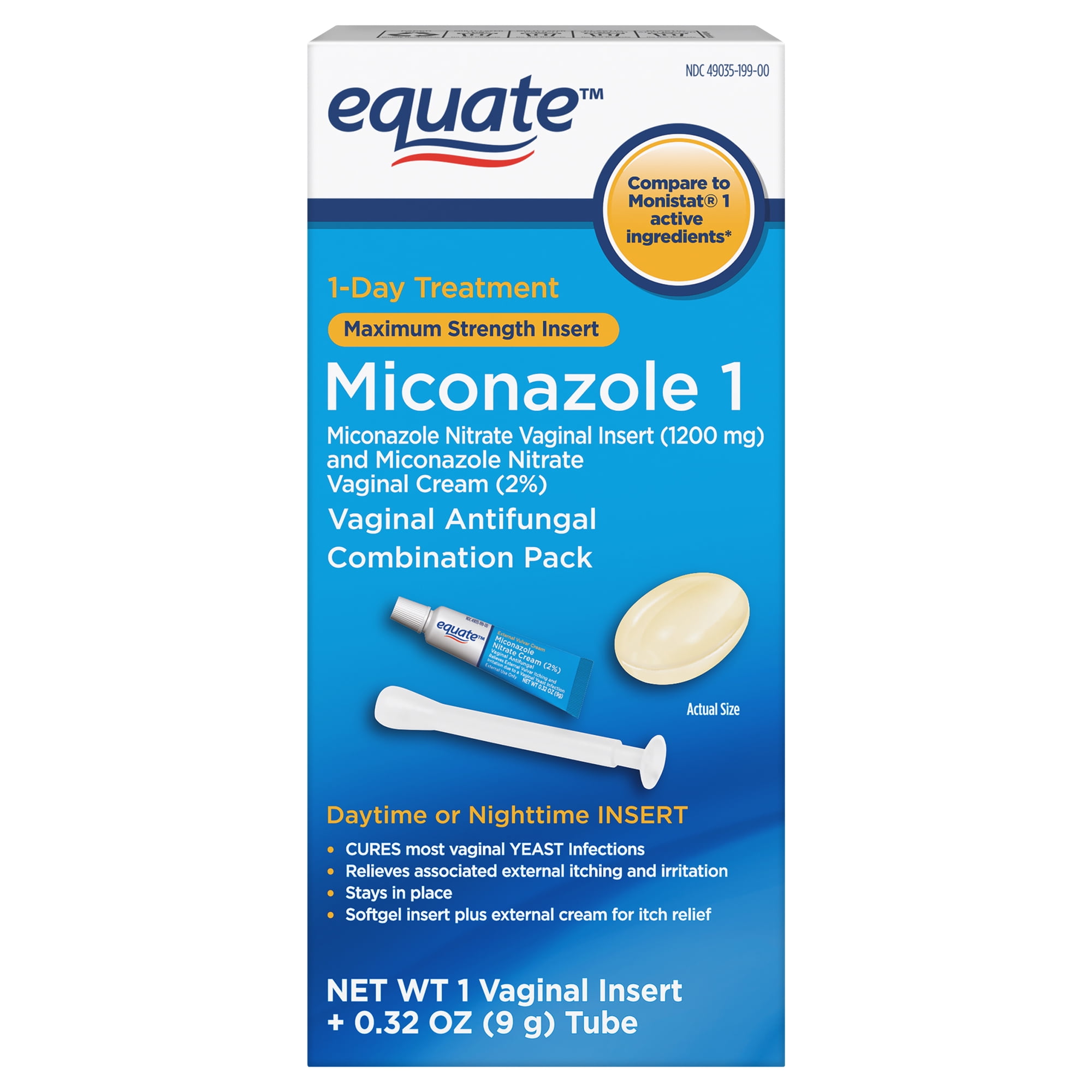 Equate Miconazole 1-Day Antifungal Combination Pack with Vaginal Insert and Cream
