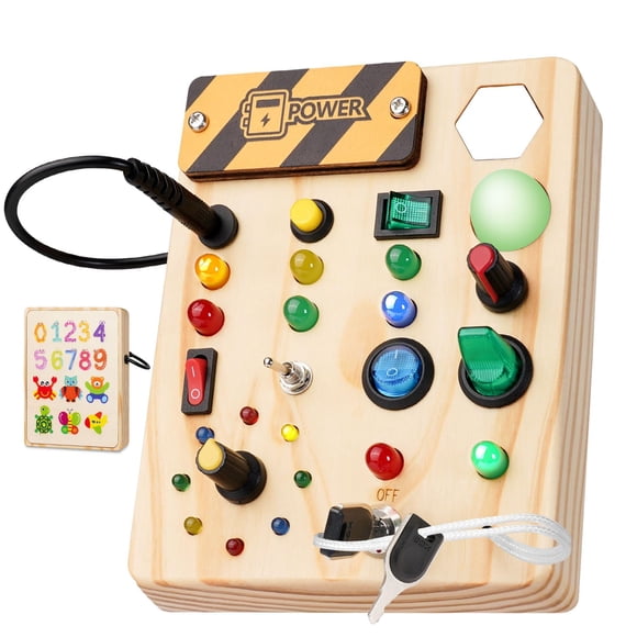 Tabla de juguete Montessori Busy Board Sabdrau de madera con LED de 1 a 3 años