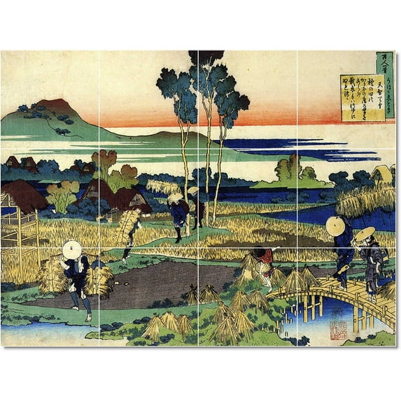 Ceramic Tile Mural-Katsushika Hokusai Ukiyo-E Painting 31. 17" w x 12.75" h using (12) 4.25 x 4.25 ceramic tiles