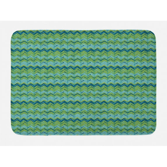Herringbone Bath Mat, Abstract Arrangement of Wavy Stripes Tree Branches Pattern, Plush Bathroom Decor Mat with Non Slip Backing, 29.5" X 17.5", Earth Yellow Night Blue, by Ambesonne