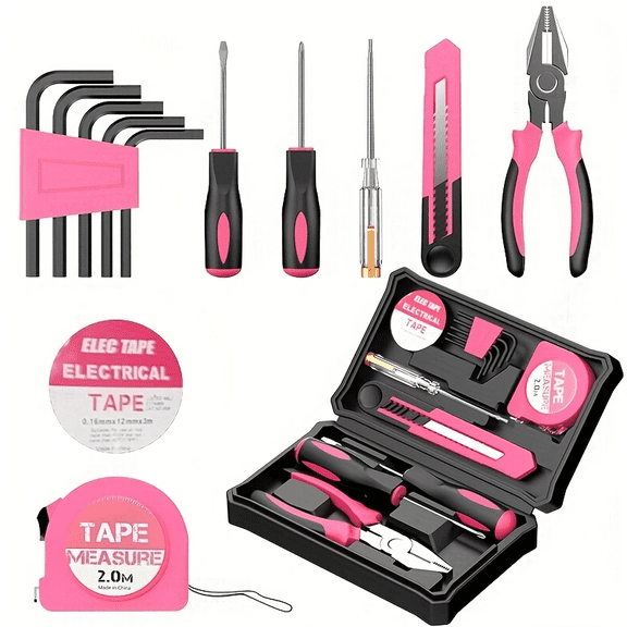 Pink Finish, Women's, Home DIY Tool Set, 13 Piece