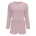 thumbnail image 3 of TEVEQ Women Pajama Sets Two-Piece Nightwear Sleepwear Pj Lounge Sets Women's Solid Color and Loose Pullover Lock Long Sleeved Top Shorts Pajamas Pajamas Suit Pink Xxl, 3 of 6