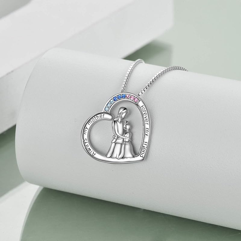 Crystal Mother Daughter Necklace Sterling Silver Mothers Day Birthday Jewelry Gifts for Women Mom Daughter Wife