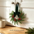 thumbnail image 3 of Mini Christmas Wreaths for Kitchen Cabinets, French Pine Wreath with Green Velvet Bow Red Berries, Snowy Farmhouse Holiday Decor 10.6in, 3 of 9