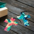 thumbnail image 4 of WIRESTER Set of 2 Aluminum Cross Hanging Ornaments for Christmas Tree Holidays Party Home Office Xmas Tree Decoration Gift - Colorful Watercolor Painting & Gray Teal Abstract Oil Painting, 4 of 6