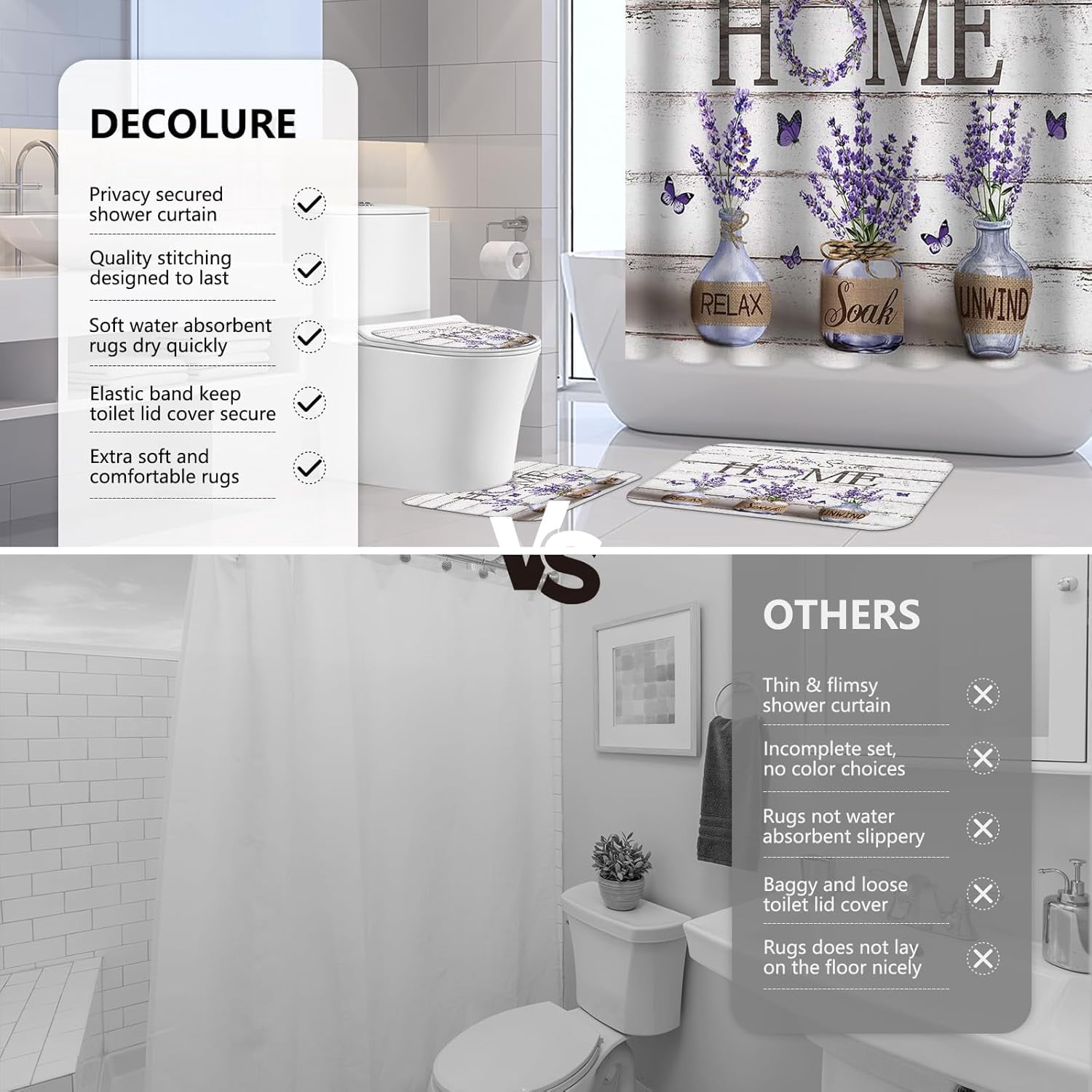 4PCS Farmhouse Shower Curtain Sets for Bathroom, Green Eucalyptus Rustic Bathroom Set with Shower Curtain and Rugs, Country Style Home Sweet Home Vintage Bathroom Decor Accessories