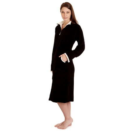 

14065 Women Spa Robe Long Plush Bath Robe Super Soft Thick Warm Black XL
