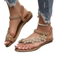 thumbnail image 2 of Womens Bohemian Sandals Flowers Rhinestone Slip On Beach Slides Summer Comfortable Non Slip Dress Shoes Wide Width Flat Sandals 36, 2 of 9