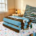 thumbnail image 5 of Erosebridal Camper Happy Camping Zipper Twin Comforter Sets with Fitted Sheet and 2 Pillowcases, Brown Blue Stripe Zipper Bedding Set, Colorful Stars Reversible, 5 of 7