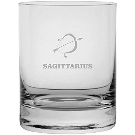 

Sagittarius Sign Zodiac Symbol or Sign Etched 11oz Crystal Rocks Whisky Glass