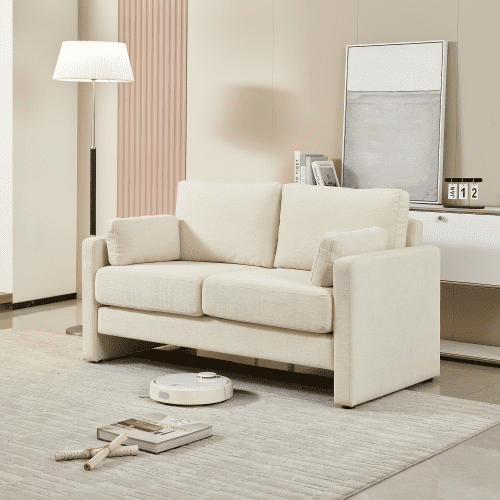 BSHTI 58.66" Small Modern Loveseat Sofa, Mid Century Chenille Fabric 2-Seat Couch Love Seat with Back Cushions, for Living Room, Bedroom and Small Space,Beige