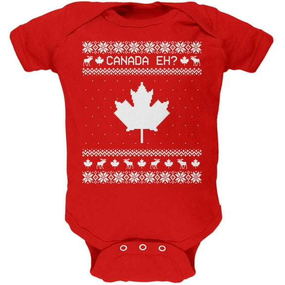 Canadian Canada Eh Ugly Christmas Sweater Soft Baby One Piece Red 3-6 M
