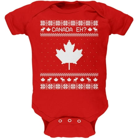 

Canadian Canada Eh Ugly Christmas Sweater Soft Baby One Piece Red 3-6 M