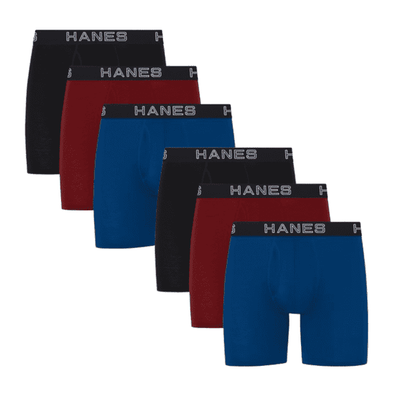 Hanes Premium Men's 6pk Boxer Briefs Total Support Pouch, Blue/Black/Red