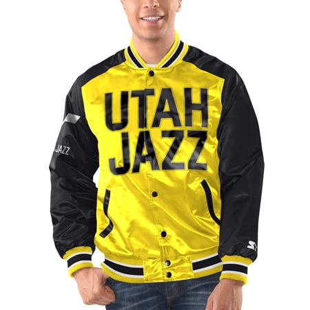 Men s Starter Yellow/Black Utah Jazz Renegade Satin Full-Snap Varsity Jacket