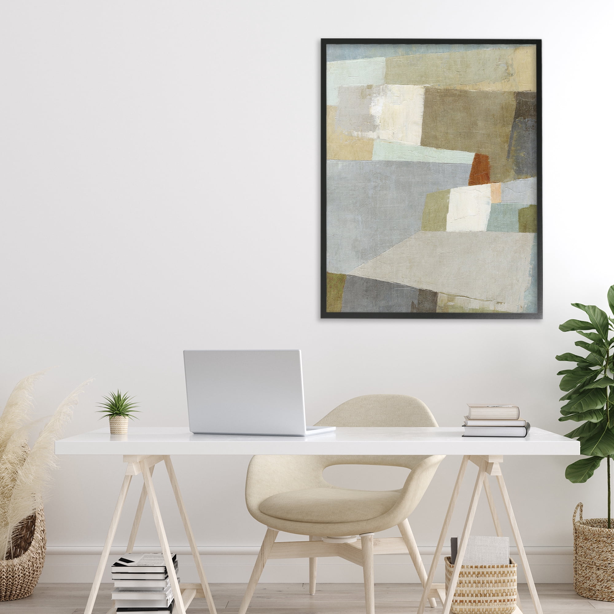 Stupell Industries Causeway Neutral Geometrics Black Framed Giclee Art, design by Suzanne Nicoll