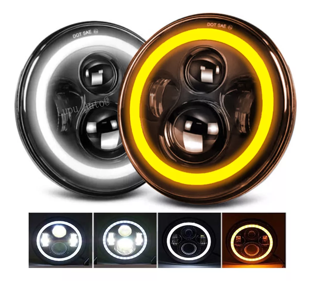 Par 7'' Faro H4 Led Redondo Ojo Ángel Wrangler Jeep Vocho Jk | Bodega ...