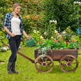 thumbnail image 4 of Costway Wood Wagon Flower Planter Pot Stand W/Wheels Home Garden Outdoor Decor, 4 of 11