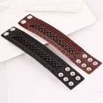 thumbnail image 3 of Jiaroswwei Men's Women's Punk Braid Faux Leather Wide Cuff Bracelet Button Wristband Bangle, 3 of 7