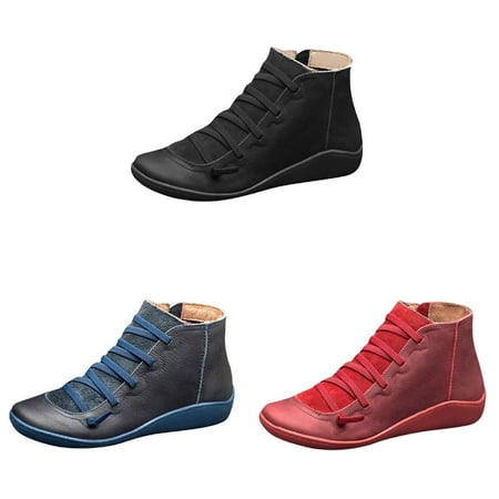 

DBYLXMN Leather Round Casual Lace-up Women s Boots Shoe Side Toe Flat Zipper Boots Retro women s boots Boots Heels for Women Dress Boots for Women with Heel Wide Width Boots for Women Booties Women