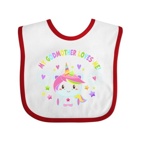 

Inktastic My Godmother Loves Me with Cute Rainbow Unicorn Gift Baby Boy or Baby Girl Bib