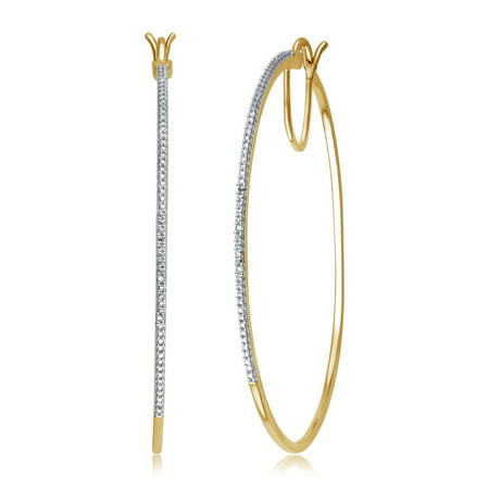 Elegant 0.02 Carat Natural Diamond Accent Hoop Earrings In 14K Yellow Gold