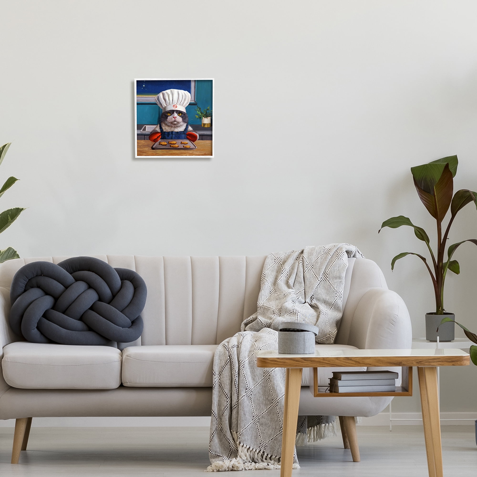 Stupell Industries Fresh Baked Fish Cookies Cat Chef Astrological Symbol Painting White Framed Art Print Wall Art, Design by Lucia Heffernan