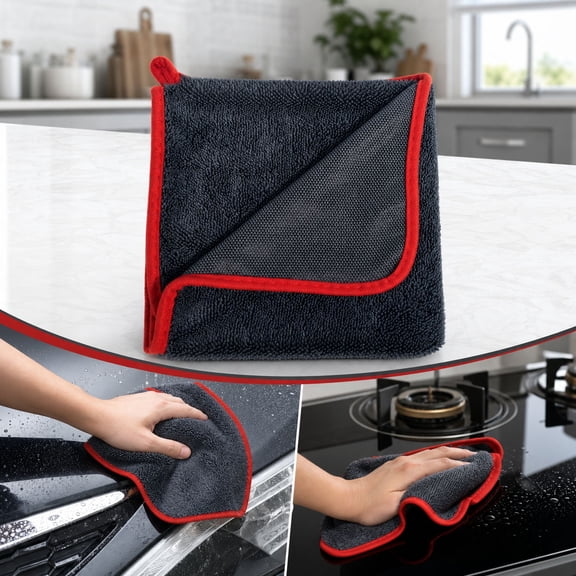 Microfiber Cleaning Cloths, Lint Free Streak Free Towels, Reusable Cleaning Rags for Kitchen, Glass, Car Windows, Set of 5