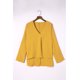thumbnail image 4 of ABPHQTO Camisa amarilla con cuello en V y manga 3/4 con dobladillo alto y bajo para mujer, 4 of 5