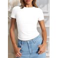 thumbnail image 4 of Womens Basic T Shirts Crop Short Sleeve Y2k Tee Cute Gym Fashion Workout Clothes White M, 4 of 8