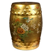 Oriental Furniture Golden Garden Stool, oriental design, Gold color, Hand crafted, 18"H x 11.5" Diameter