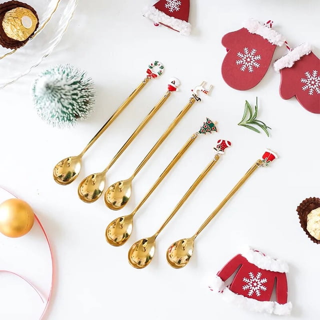 Cucharas de Feliz Navidad, vajilla de fiesta de Navidad, adornos navideños para el hogar, decoración de mesa, 6 piezas, 2024, 2023