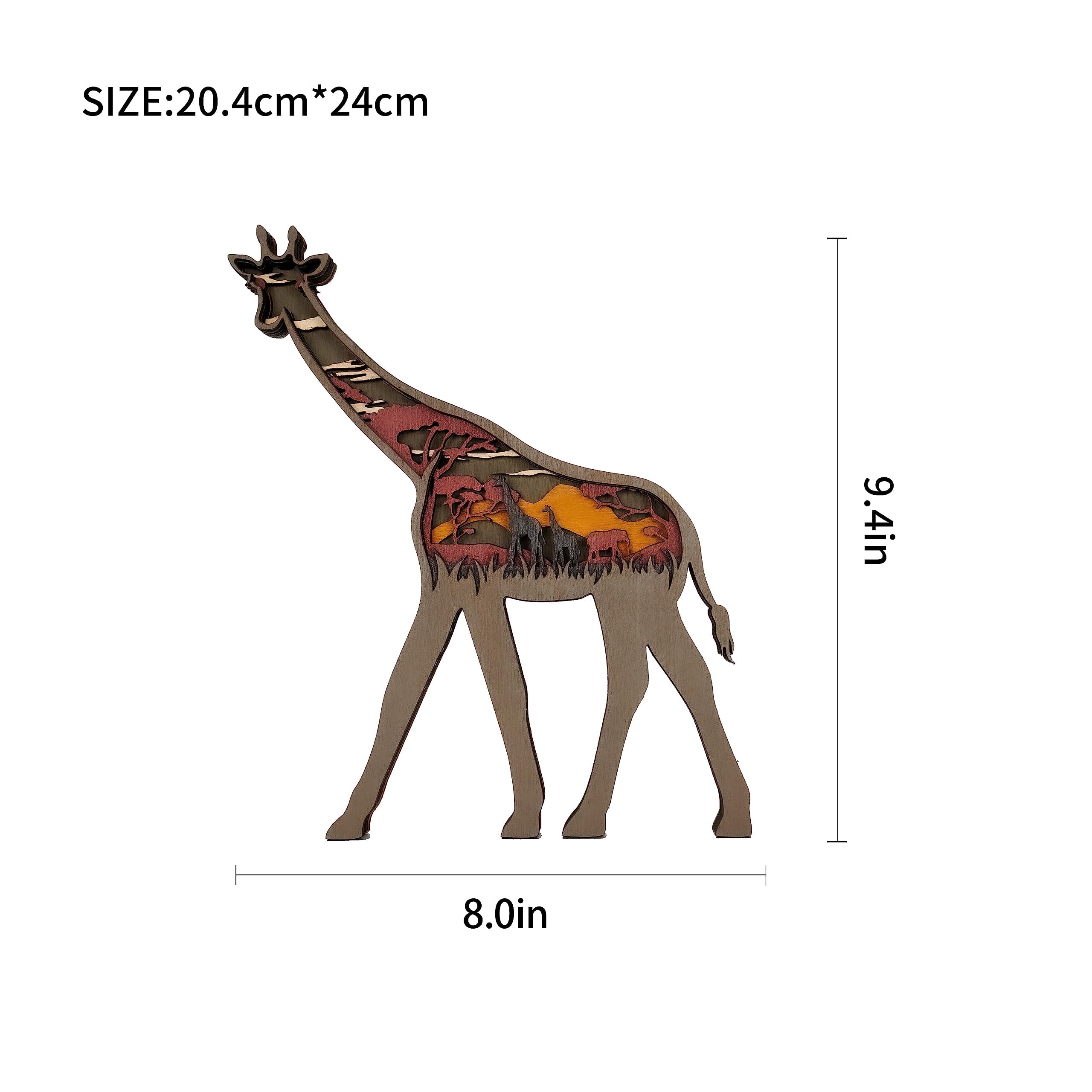 3D Wooden Animals Carving LED Night Light, Wood Carved Lamp Modern Festival Decoration Home Decor Desktop Desk (Giraffe)