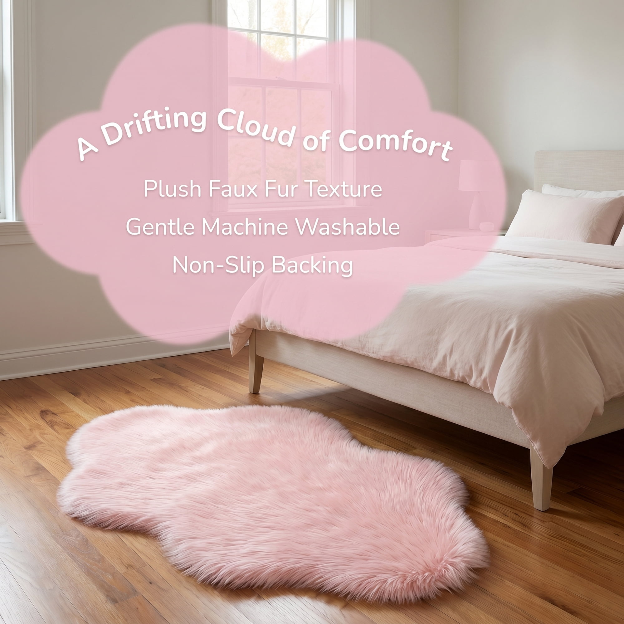 Unique Bargains Soft Shaggy Area Rug Washable Fluffy Bedroom Rug Non Slip 35" x 24" Pink