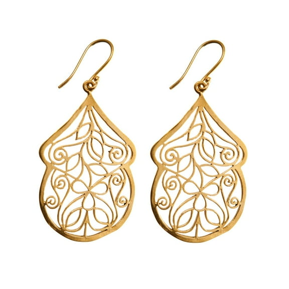 81stgeneration Women's Brass Gold Tone Open Filigree Peacock Feather Swirl Earrings