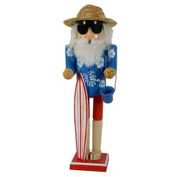 Wood Santa Nutcracker with Surfboard Holiday Decoration 12 Inches