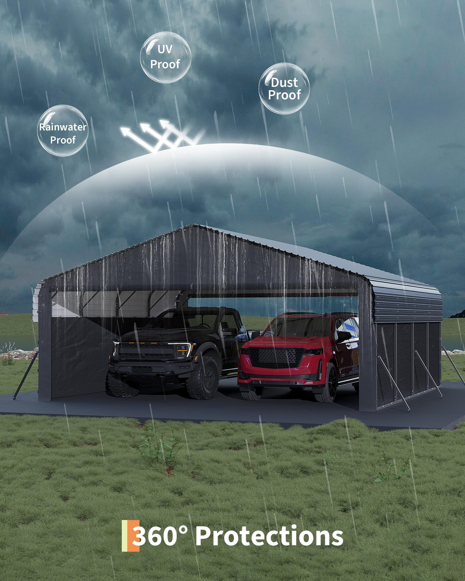 20'X20'X10' Metal Car Port for 2 Cars, Enclosed Carports with 220 g Tarp, All-Weather Use Metal Carport, for Full-Size Pickup Trucks, Bass Boats, and Tractors
